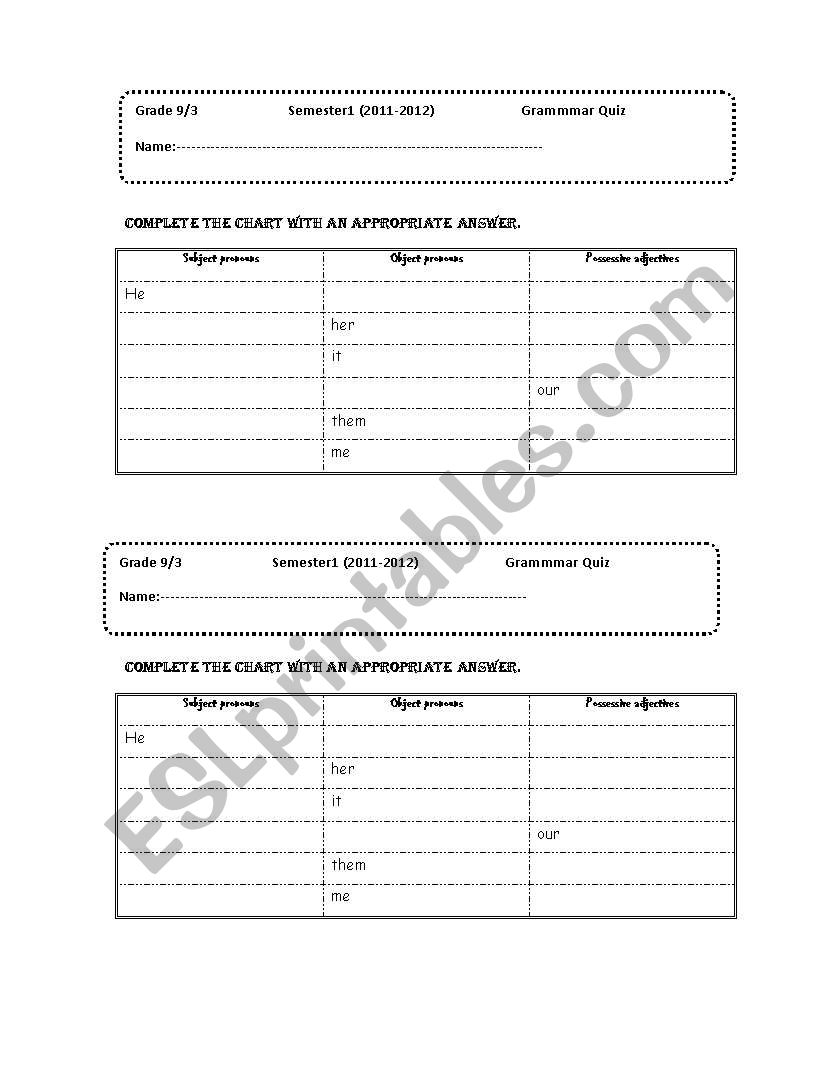 Subject and object pronouns worksheet