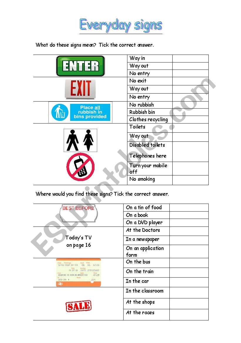 Signs and symbols 3 worksheet