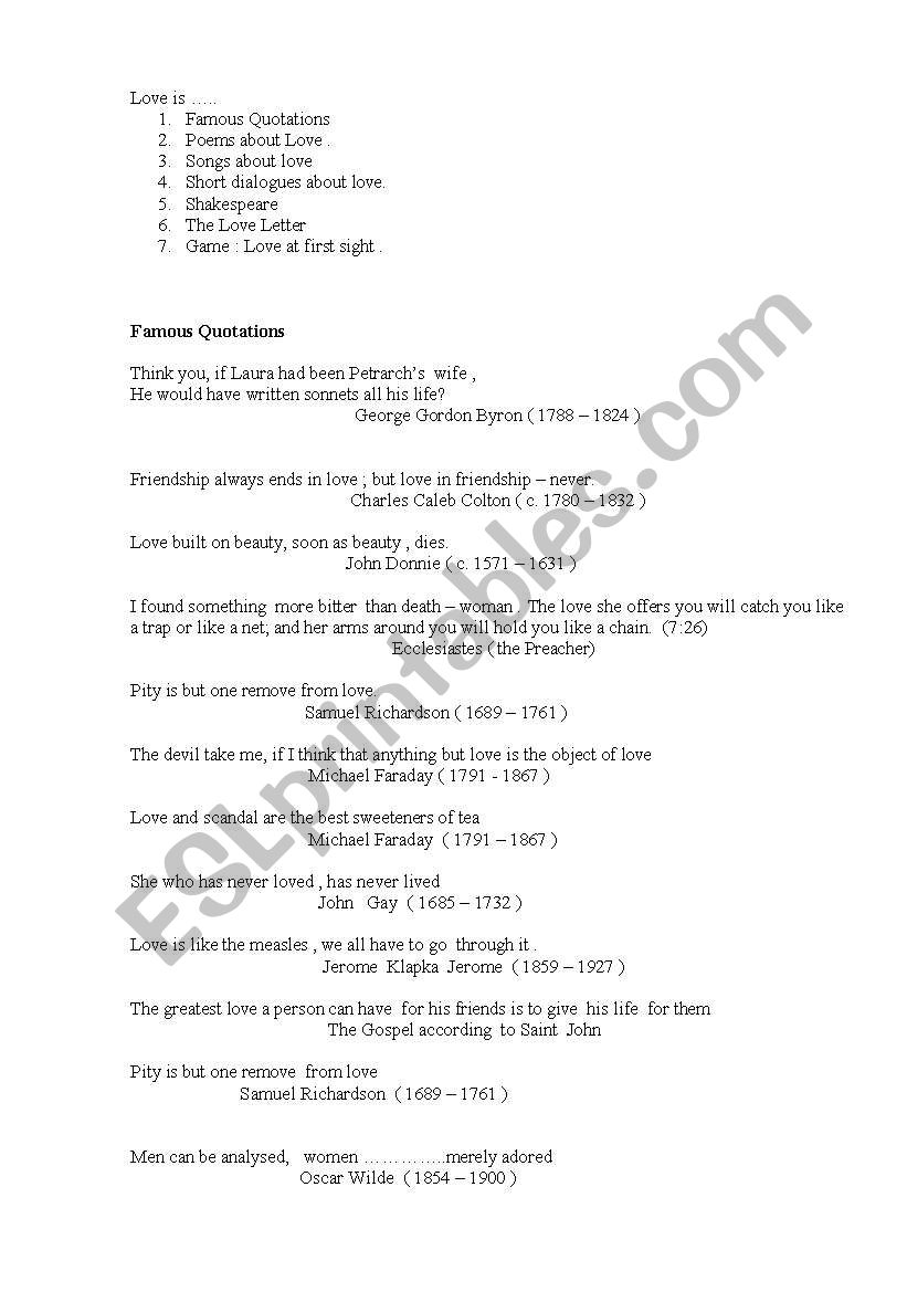 LOVE IS???? worksheet