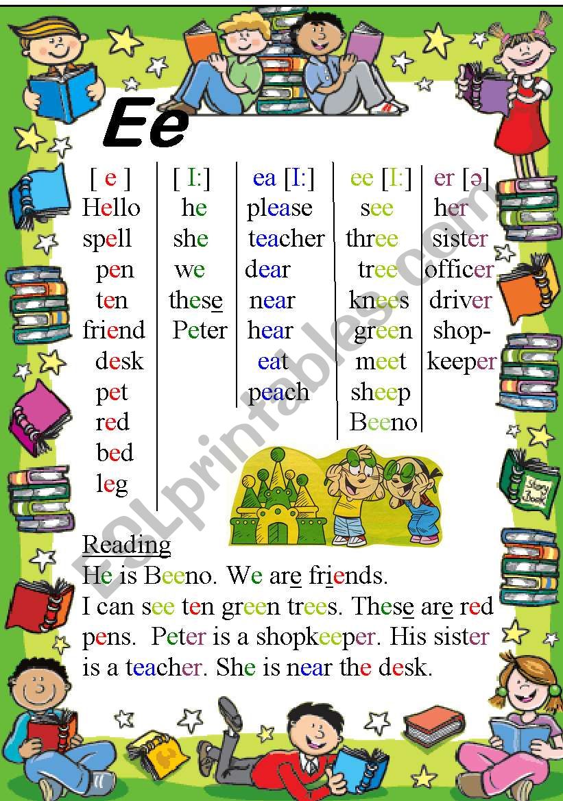 Learn to read Ee worksheet