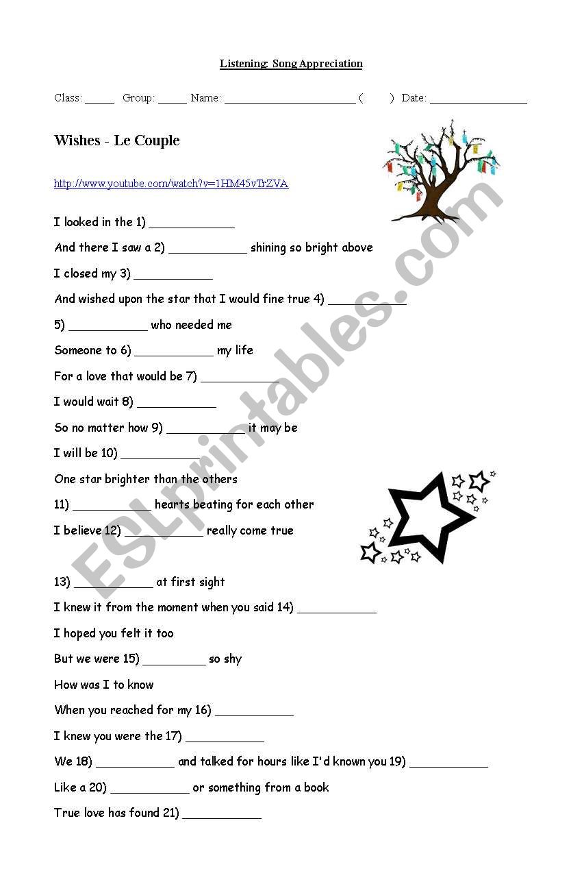Listen to the song Wishes worksheet