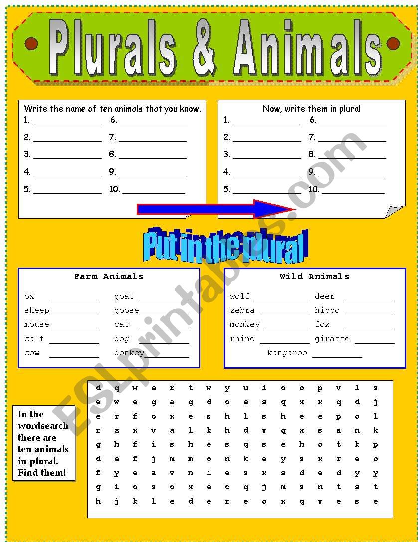 PLURALS & ANIMALS worksheet