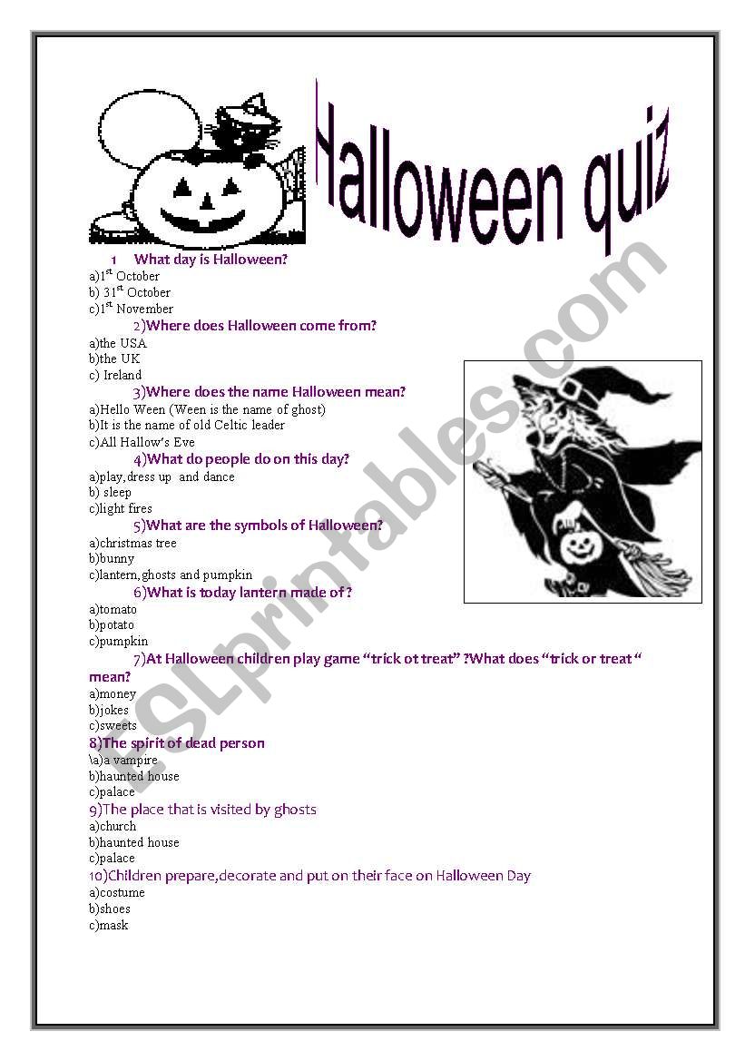 Halloween quiz worksheet