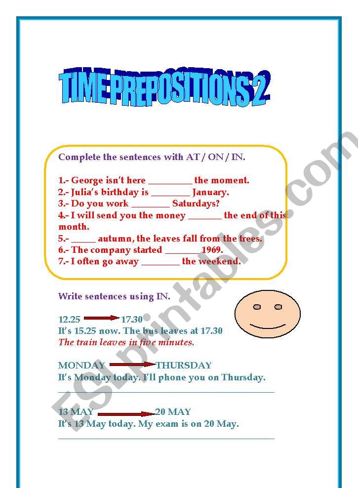 Time Prepositions worksheet