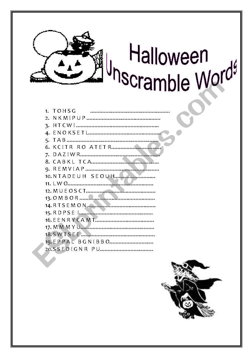 HALLOWEEN  unscramble words- symbols +KEY