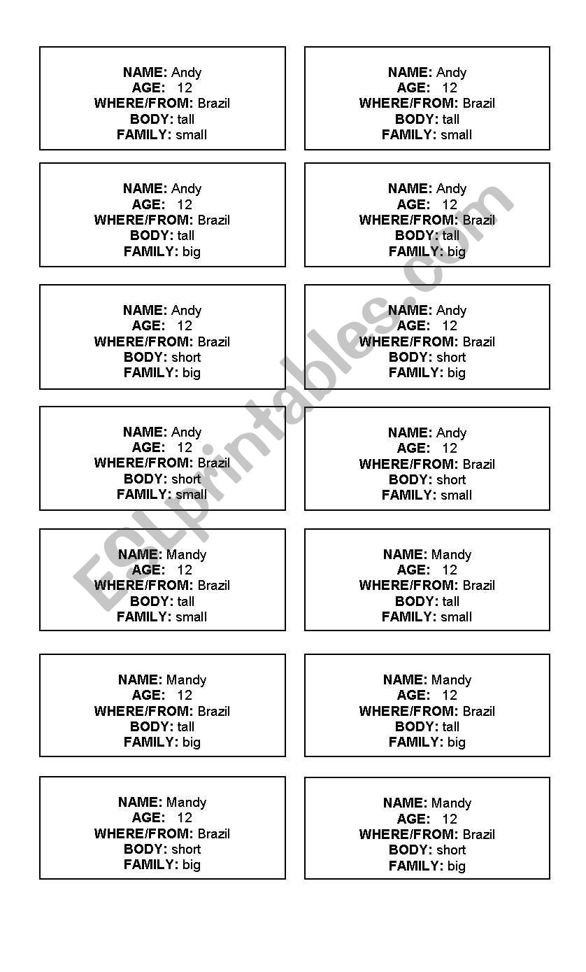 Find Your Twins worksheet