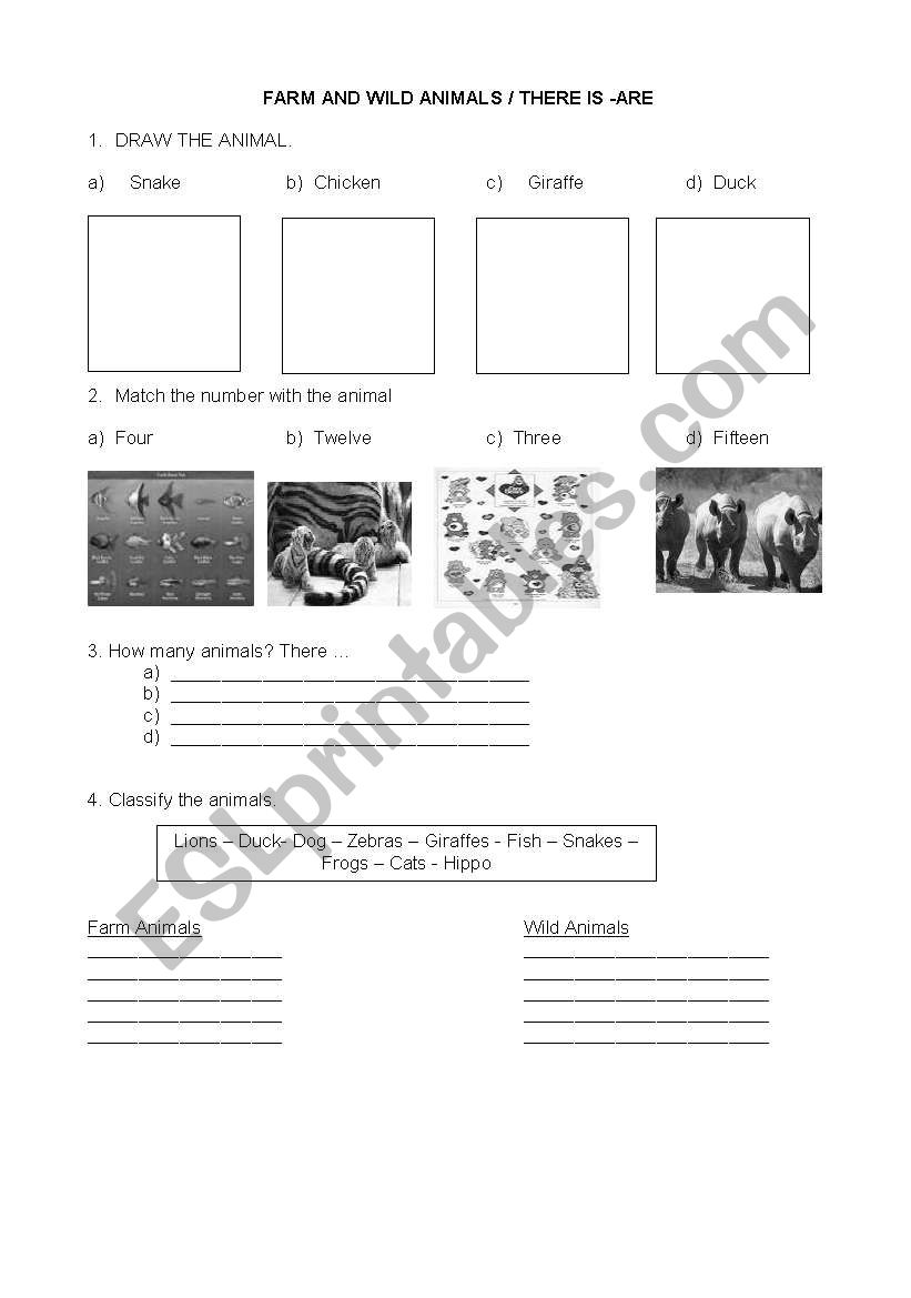 FARM AND WILD ANIMALS worksheet