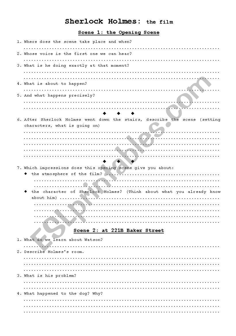 Sherlock Holmes, the Film worksheet