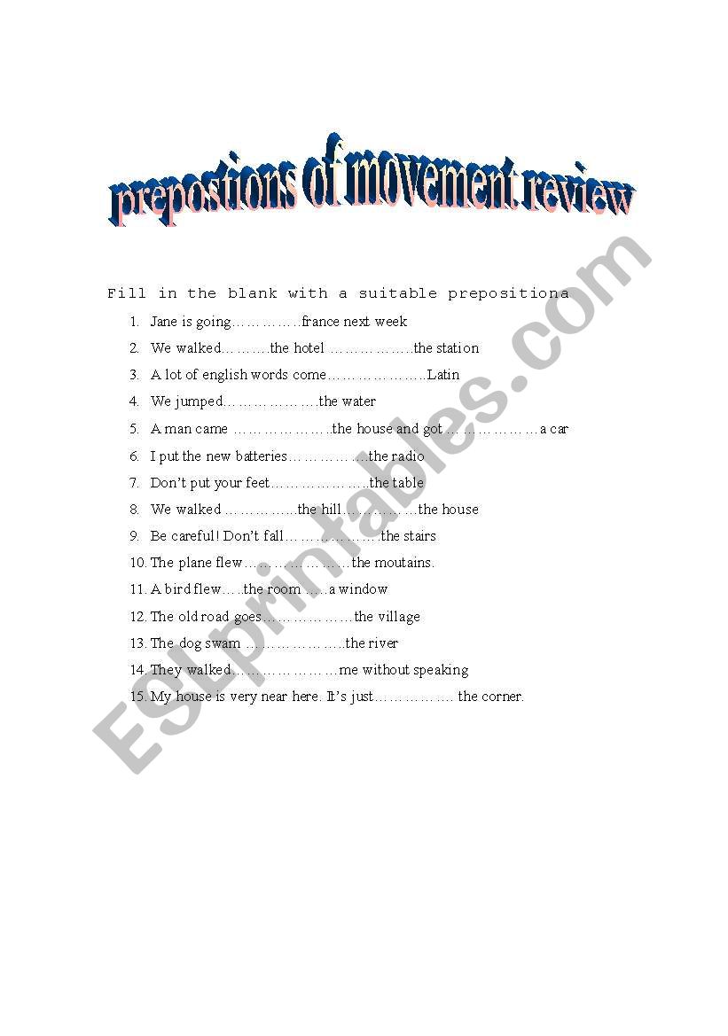 prepositions of movement review