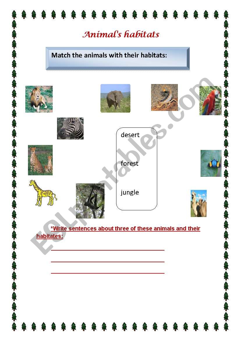 Animals habitats worksheet