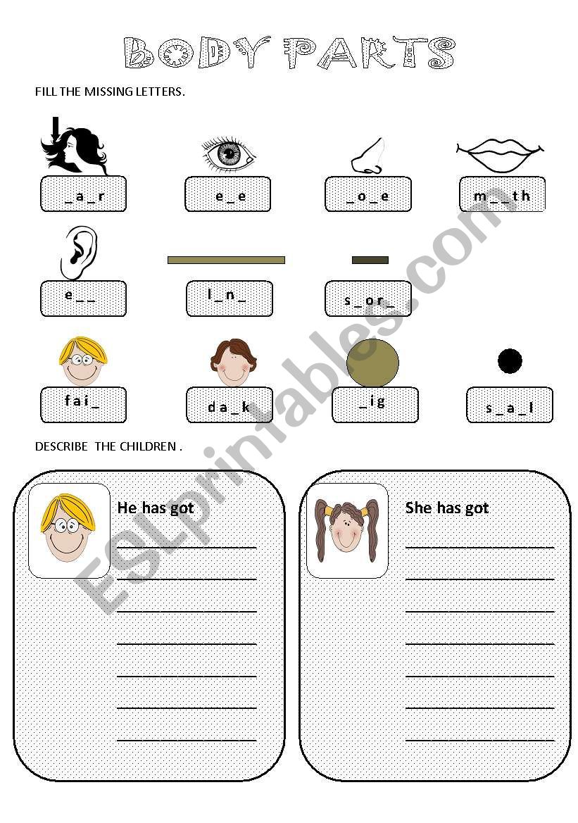 Body parts worksheet