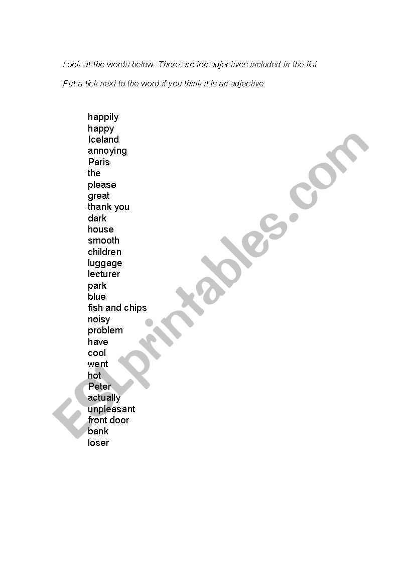 adjectives worksheet