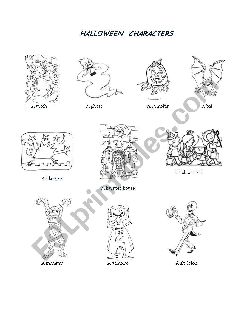 Hallowen characthers worksheet