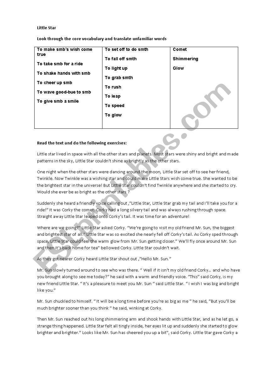 Reading Comprehension worksheet