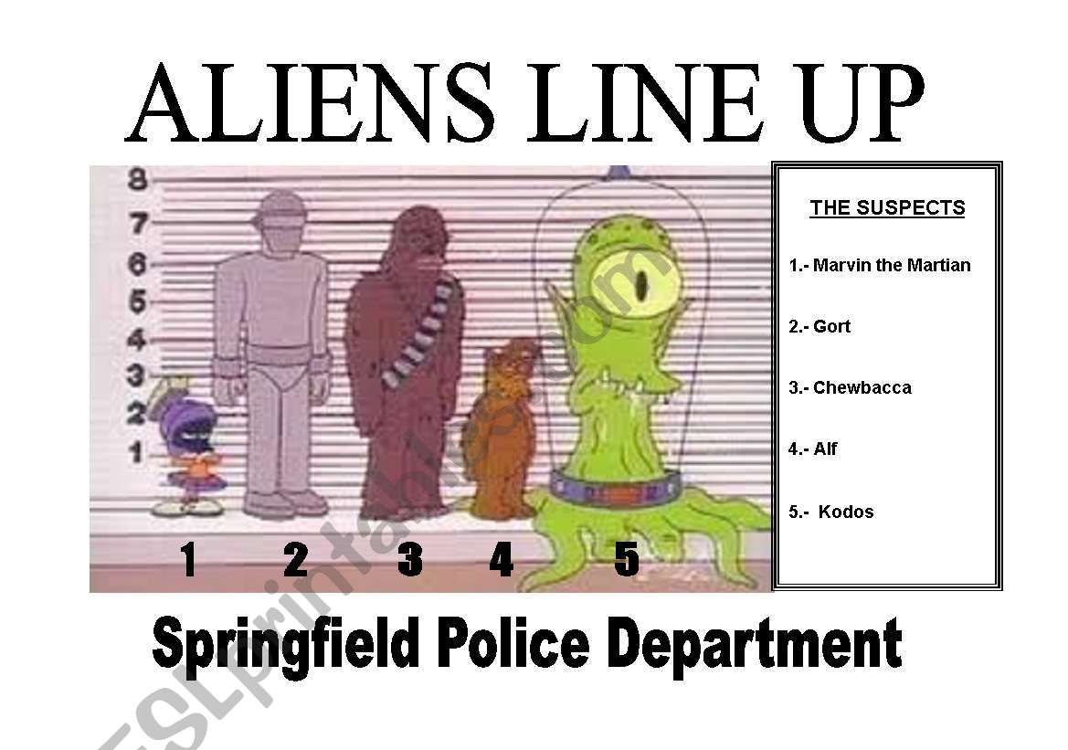 Aliens Line up worksheet
