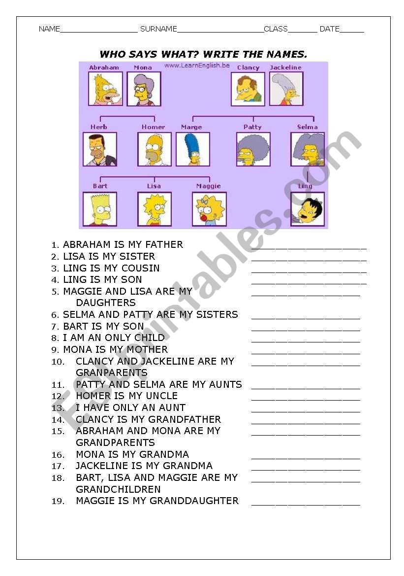 Who says what? worksheet