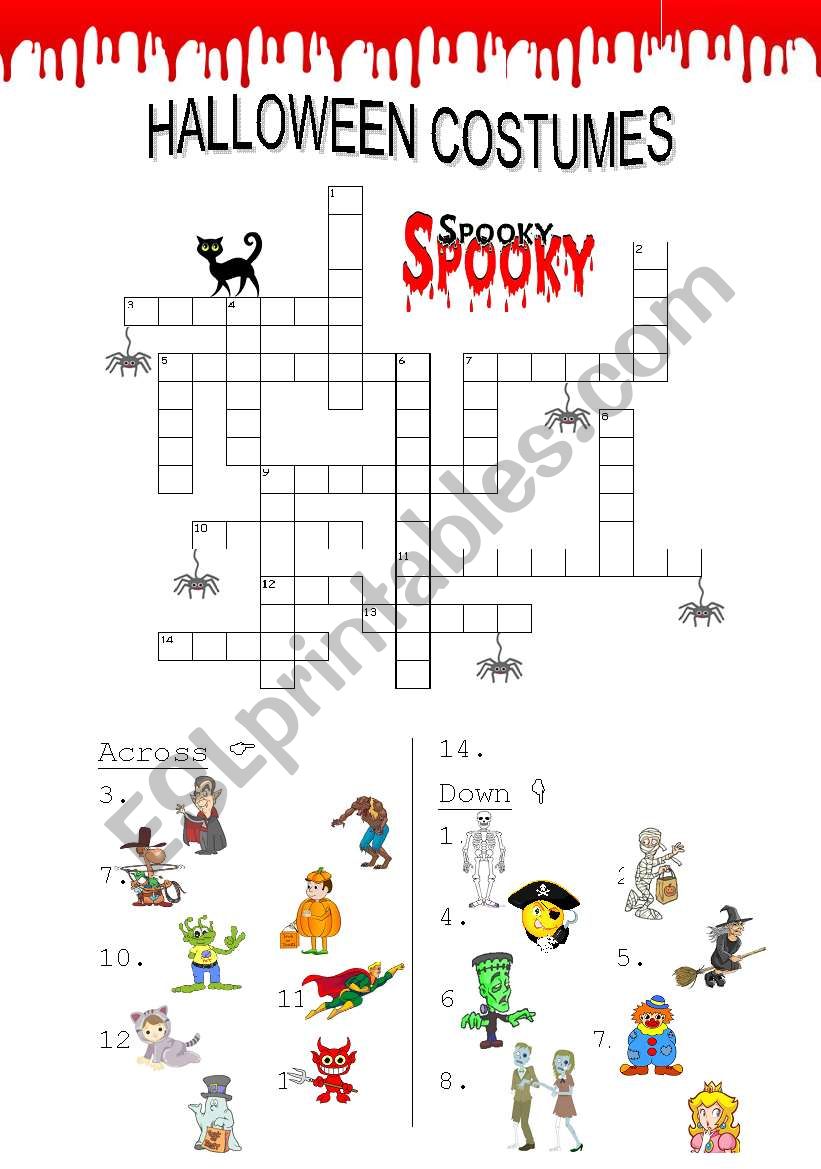 Halloween Costumes Crosswords worksheet