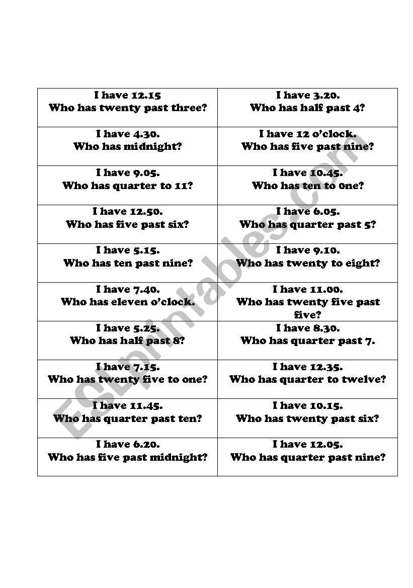 time loop cards worksheet