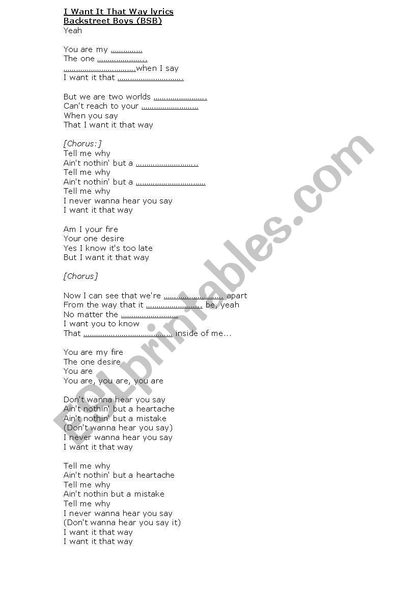 Backstreet Boys – I Want It That Way Lyrics