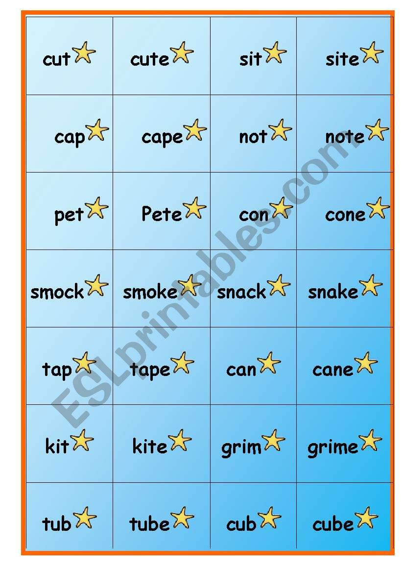 Long and Short Vowels Reading Practice Game Cards