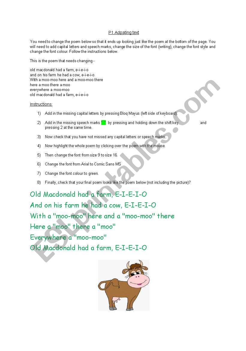 ICT Adapting Text KS1 worksheet