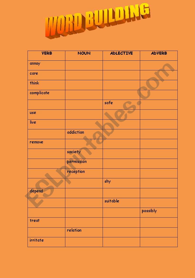 word building worksheet