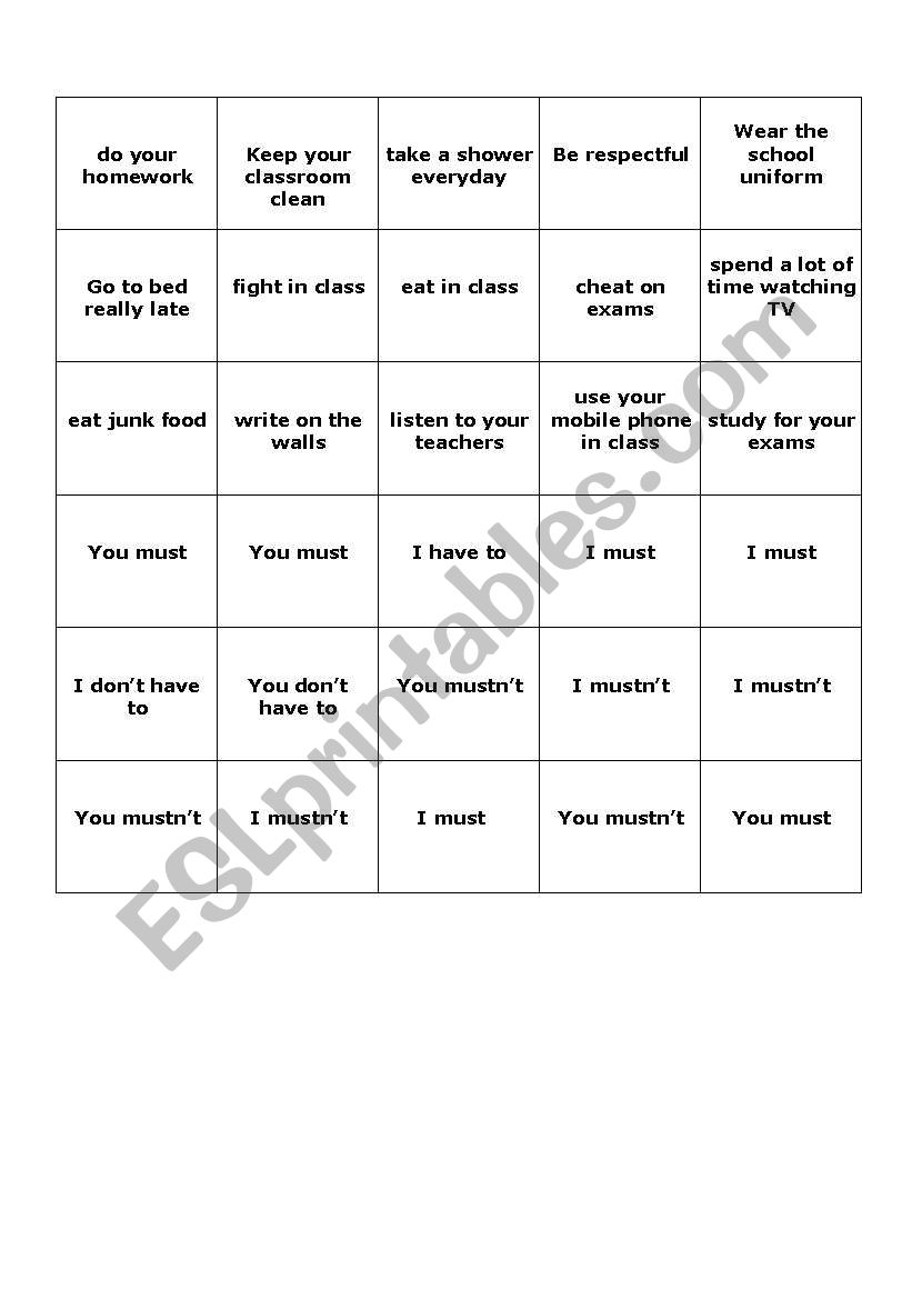 Memory Game worksheet