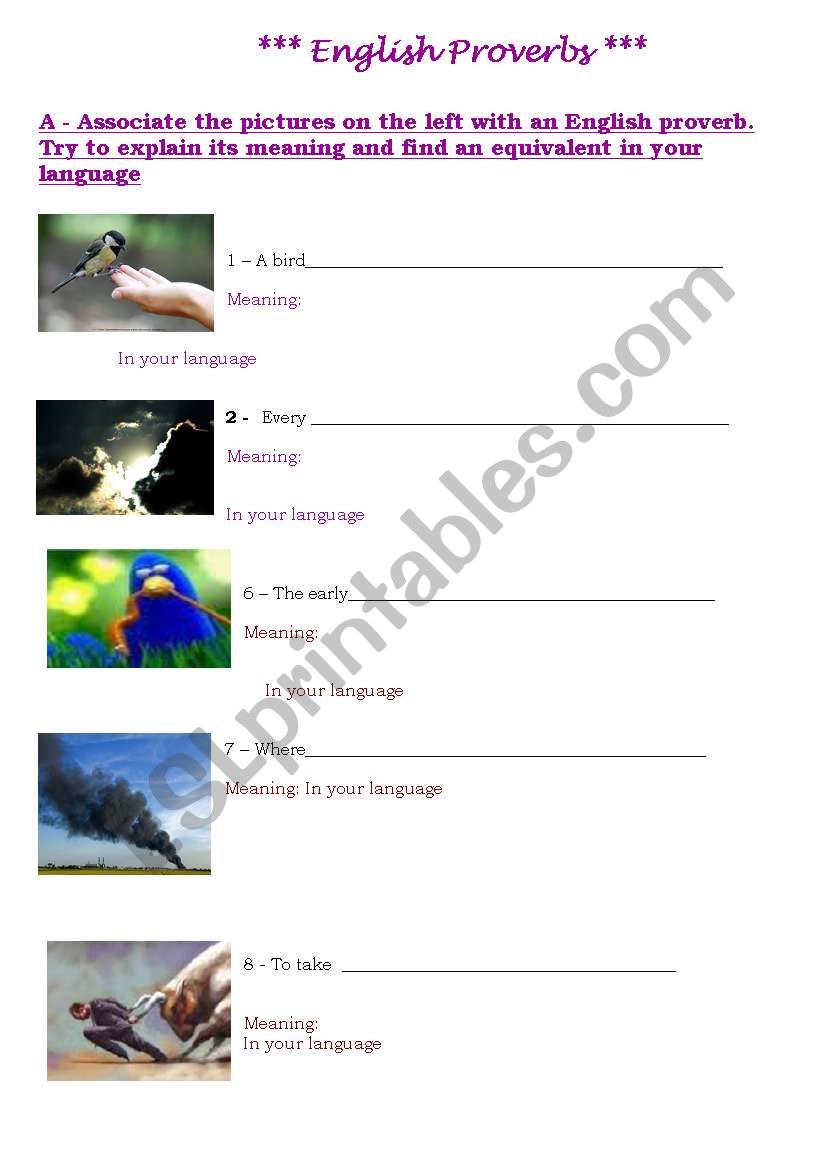 English Proverbs+solutions worksheet