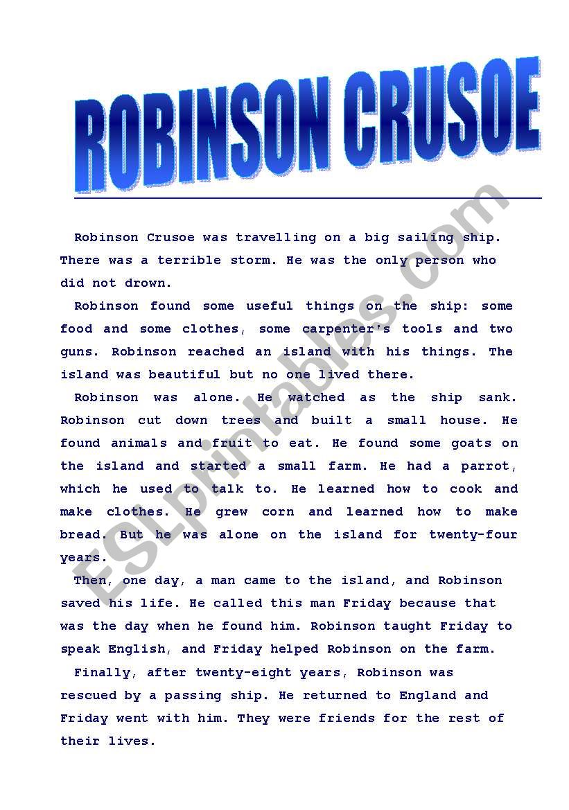 Robinson Crusoe  worksheet