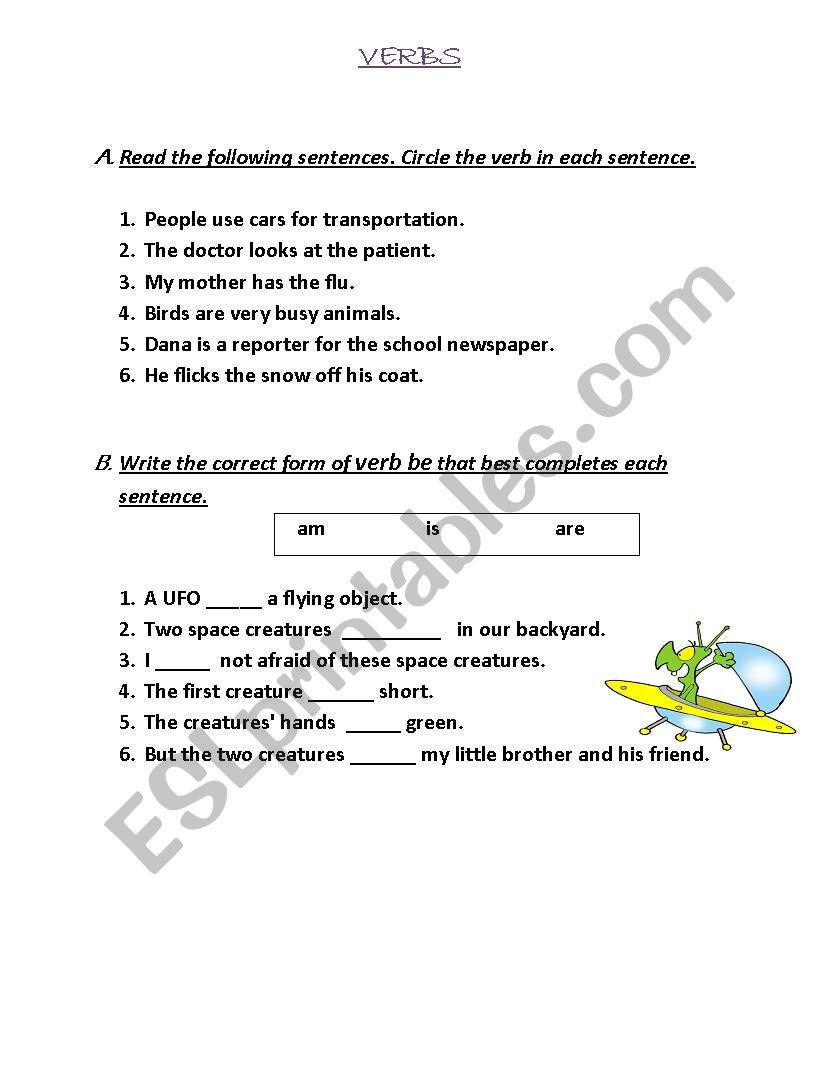 ACTION VERBS AND VERB TO BE worksheet