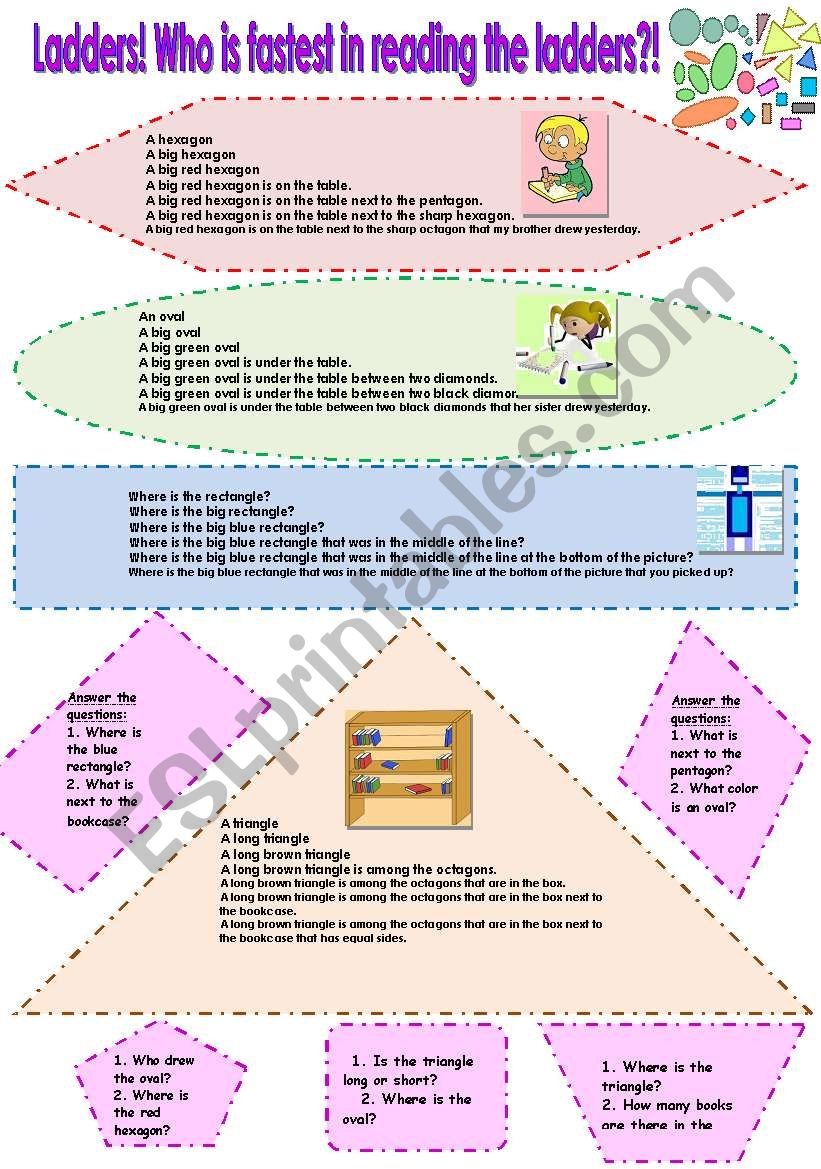 LADDERS READING! WHO IS FASTEST? SHAPES. READING-COMPREHENSION.