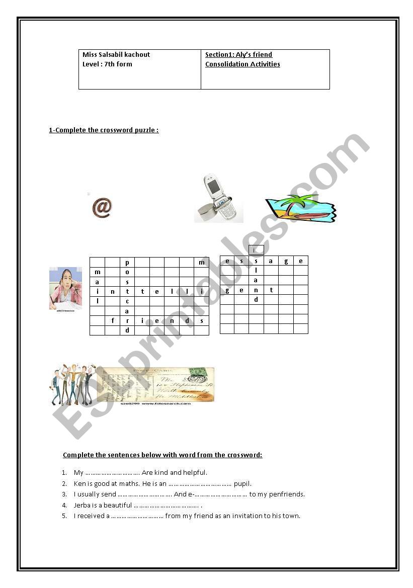 alyÂ´s friend worksheet