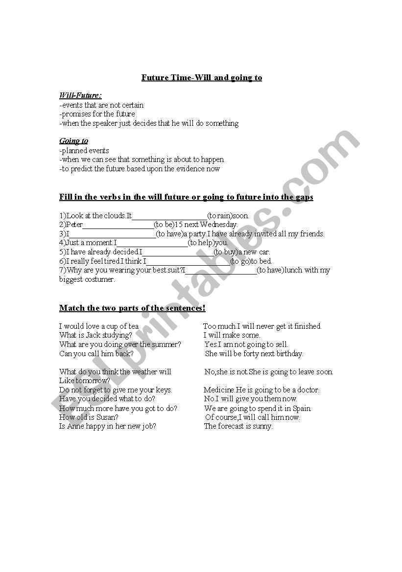 future time handout worksheet