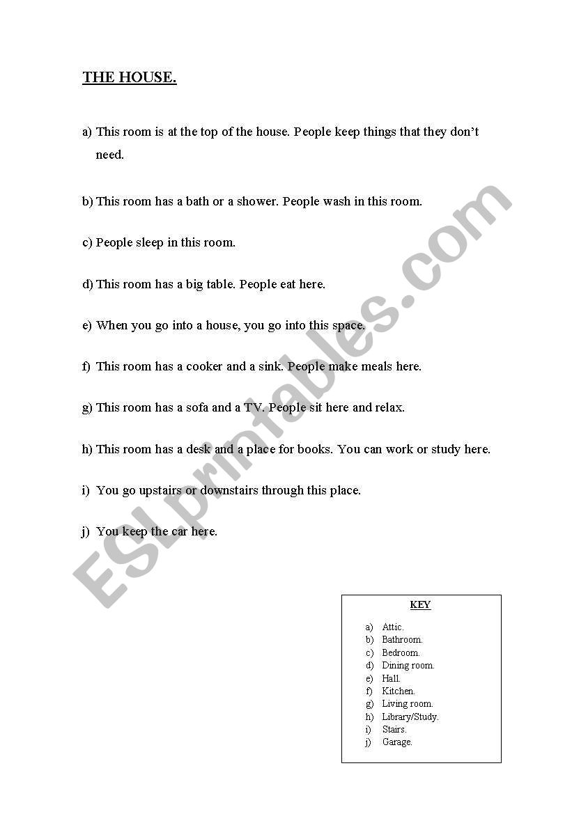 house worksheet