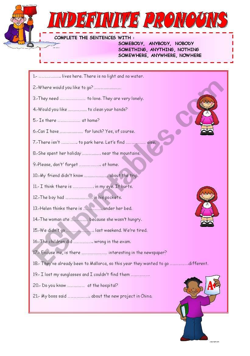 INDEFINITE PRONOUNS worksheet