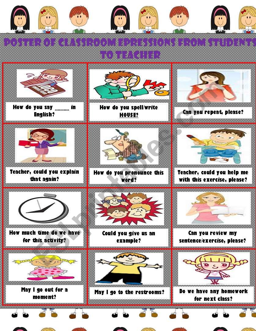POSTER OF CLASSROOM EXPRESSIONS FROM Ss to TEACHER