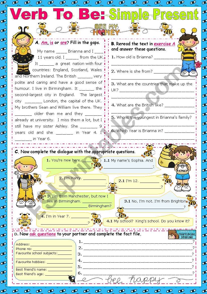 Verb To Be  -  Simple Present worksheet