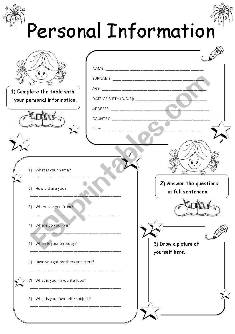 Personal Information Test worksheet