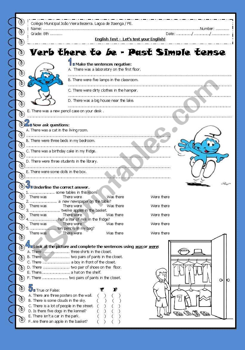 Verb there to be - PAST worksheet
