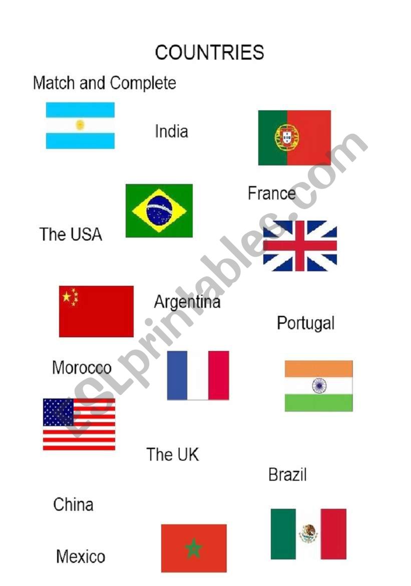 Countries match worksheet