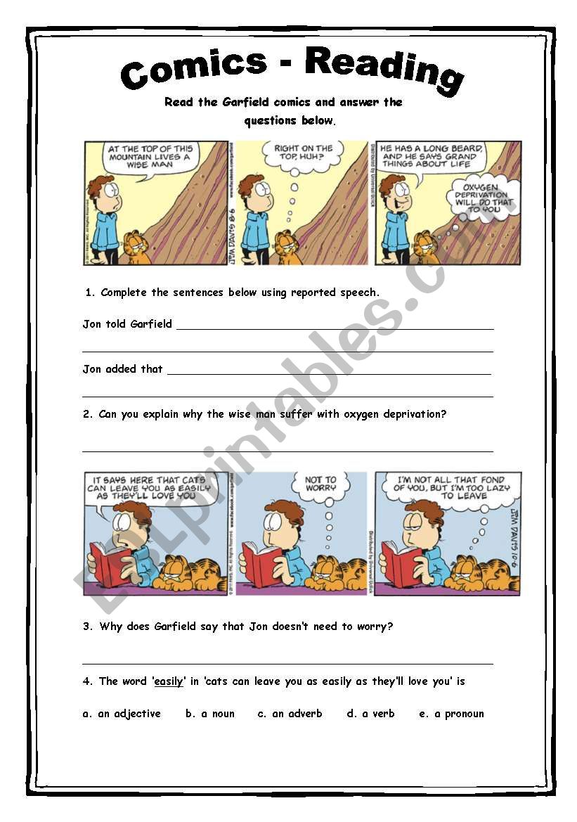 Comics - Reading Activity 20 worksheet