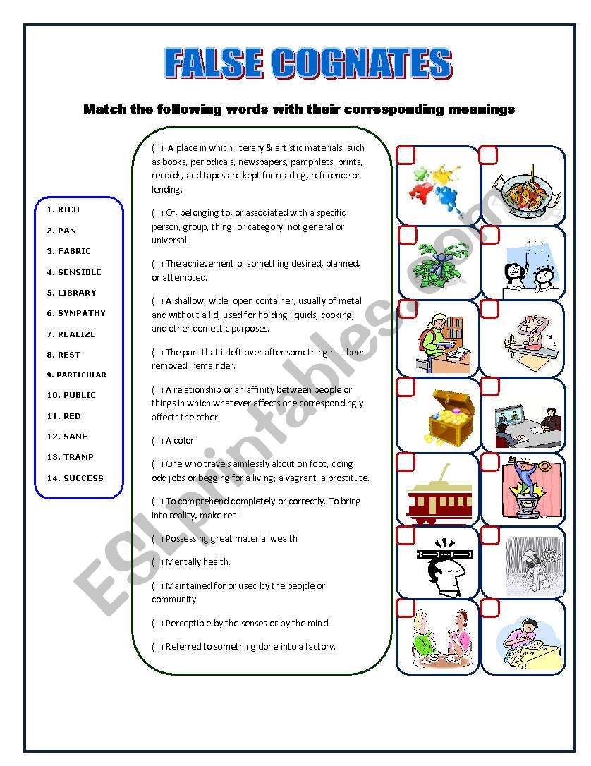 FALSE COGNATES worksheet