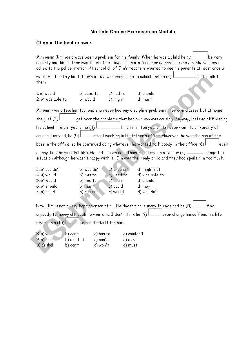 Modals worksheet