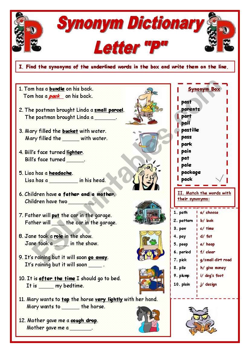 Synonyms worksheet