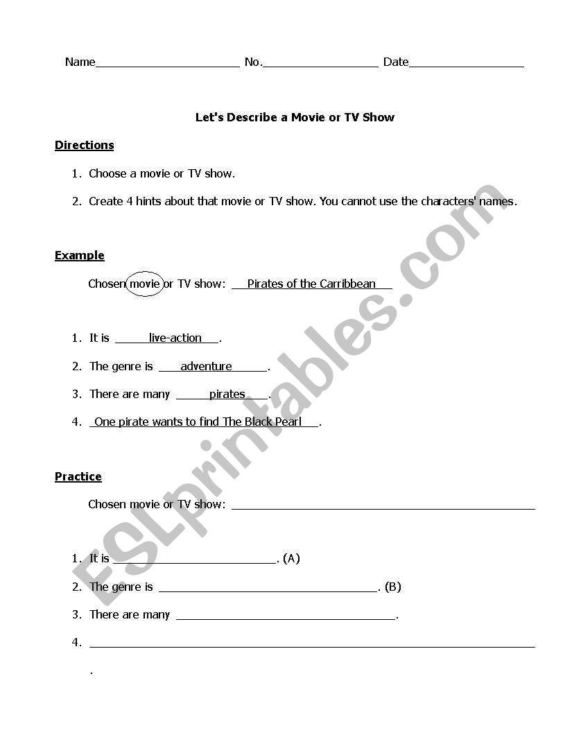 Describing Movies worksheet