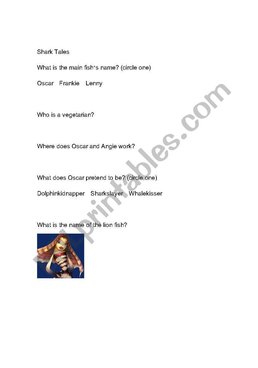 Shark Tales worksheet worksheet