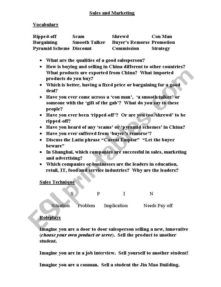 sales worksheet