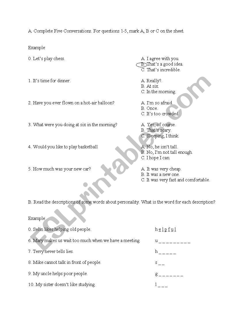 KET STYLE EXERCISE worksheet