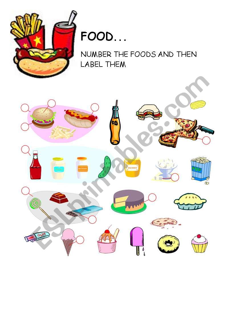 Food and food containers worksheet