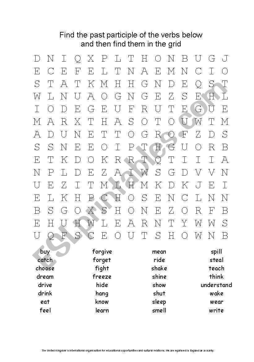 Word Search for Past Participles